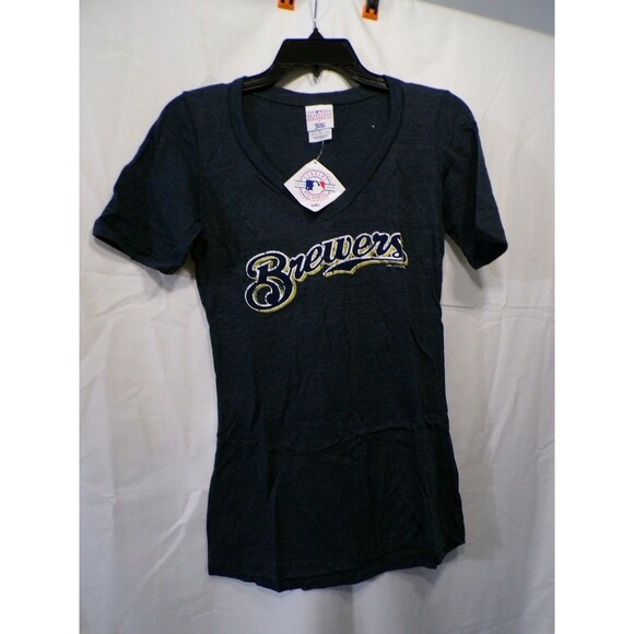 Majestic Tops - Women's Brewers V-Neck T-Shirt Size M Navy